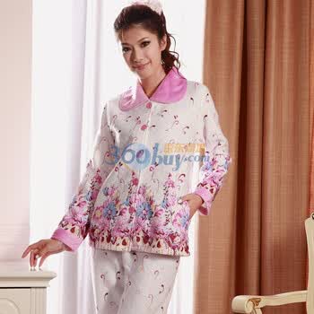苏泽尔花儿朵朵优雅高贵夹层中厚女款家居服睡衣 48010粉 XL