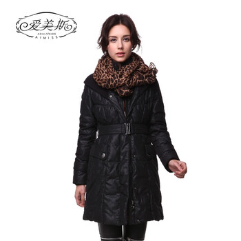 爱美斯罗纹收口袖带帽纯色修身淑女风羽绒服清仓A115196 黑色 (XXXL)180/100A