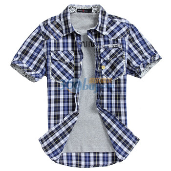 ROMCIIBOOD/乐思邦 2012新款春夏时尚休闲全棉短袖格子衬衫R8308 蓝格子 XXL