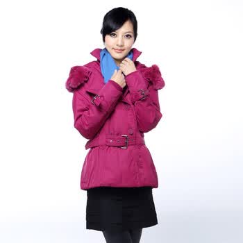 雅鹿 女士 连帽獭兔毛领短款 羽绒服 ^@^YL90730 暗梅红 XXL