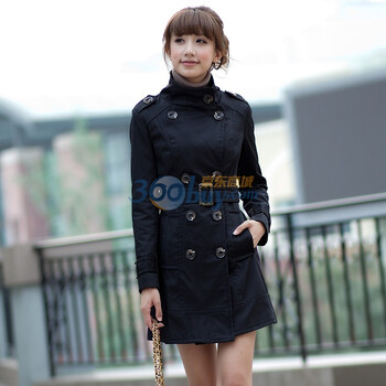 hz休闲个性时尚女装韩版修身大码宽松外套女式风衣 黑色 XL