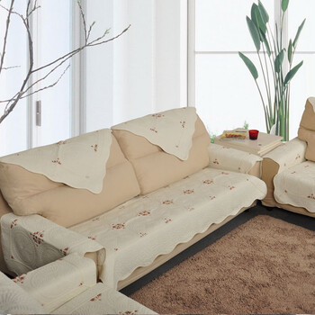 MAXHOME|美客居 二人坐垫90x120CM 纯棉绣花时尚布艺沙发垫 圆素白