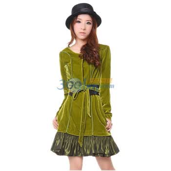 爱约/AIYOR 2011新款秋冬女装 贵气淑女 可拆卸开衫连衣裙1355军绿色XL