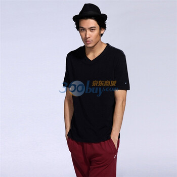 IZOD 2011新品棉V领短袖休闲打底男休闲T恤 1121914202200黑色系XXL(185/102A)