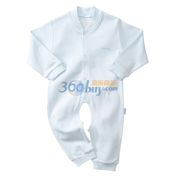 贝贝怡BA022 宝宝服 春装新品纯棉 前开扣开裆连体衣 婴儿童装 淡蓝 90码