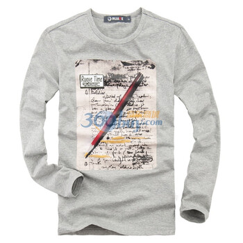 睿奕 ruaye2012秋季男装韩版圆领潮个性印花长袖t恤R13T20 灰色 XXL/185