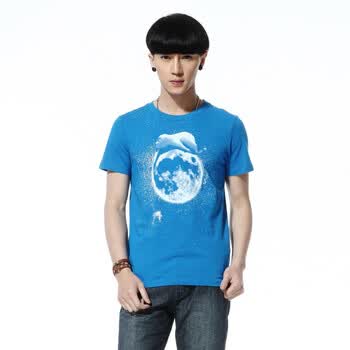 唐狮Tonlion男印花圆领T恤衫 111211022052 蔚蓝 XXL