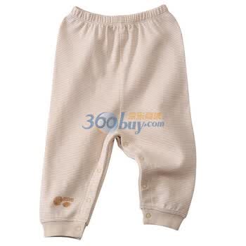 贝贝怡 四季条纹 婴儿纯棉长裤/秋裤 全开扣开裆裤子 BB513 杏色 90码
