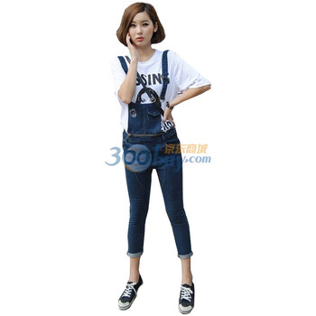 韩都衣舍 韩国新款女秋装背带牛仔裤FK1001 蓝色 S