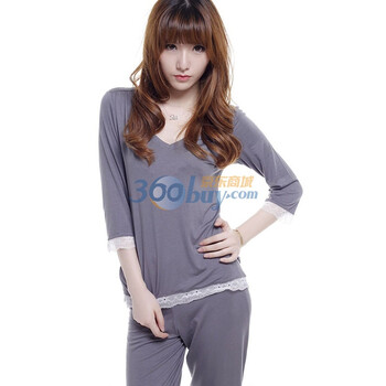 棉花公主 COTTON PRINCESS 莫代尔蕾丝花边女款超滑柔软家居睡衣套装 1102PSE04 浅灰色 M