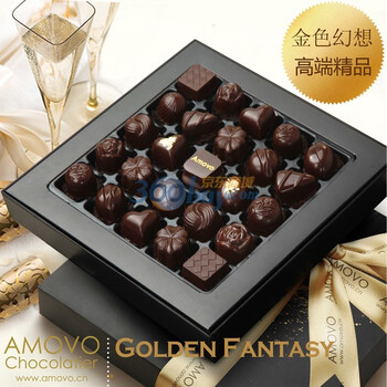 【AMOVO】魔吻纯可可脂巧克力情人节超高端金箔礼盒 金色幻想 E0725