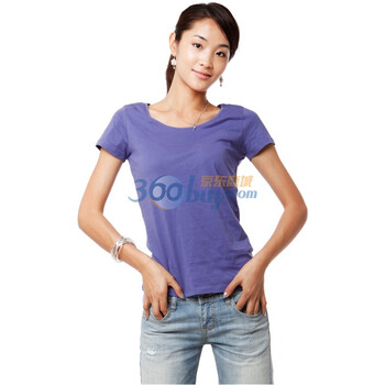 YISHION以纯 T恤女装休闲圆领短袖针织衫T恤 81223200 蓝色 S