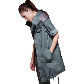 茵曼 INMAN 2011秋冬装新款全棉长款加大连帽风衣外套W3916 浅绿色 L