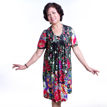 新橙美依中老年连衣裙夏装服饰时尚妈妈装女装夏装大码中年女士短袖5967 黑色 4XL