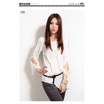 安都basic女装衬衫圆领镂空袖长袖衬衣 6211212 白色 M