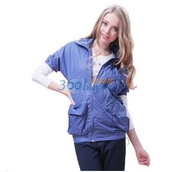 Lure 璐儿 自然色系休闲连帽长袖尼龙风衣户外服外套LR110001 蓝色 XL