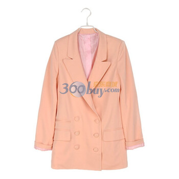 韩都衣舍 韩国西装【春季新品】新年春装女修身双排扣长袖西装HG1201 粉色 S