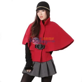 韩都衣舍 韩国外套春季新品新年春装女纯色斗篷毛呢女外套DL0137 大红色 S