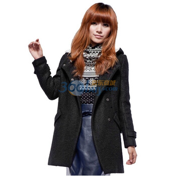 Justyle简约格调秋冬新款女士修身呢子大衣JTL47113223 黑色 XL