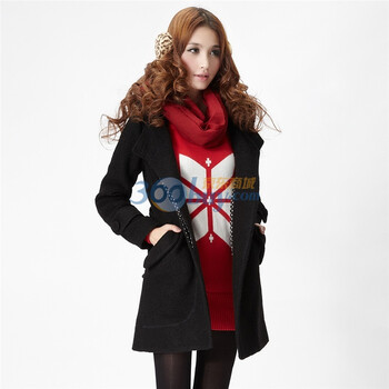 Asinrar 阿西娜女装秋冬装新款百搭连帽长袖毛呢外套AW1201 黑色 XXL