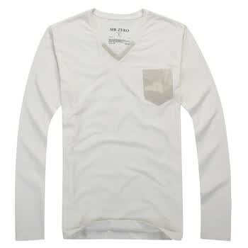 零号男 2012春夏新品 时尚修身口袋装饰V领弹力T恤 AFA0001 01 02 05 白色 XXL