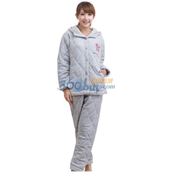 荻嘉茂 秋冬新款 时尚加厚家居服套装 1373 灰色 XL