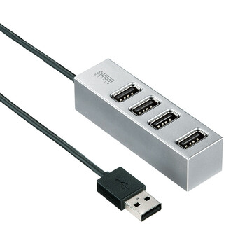 日本SANWA SUPPLY USB-HUB253SV 带磁铁可悬挂的高速4口USB2.0集线器 随心放置 支持Window7 银