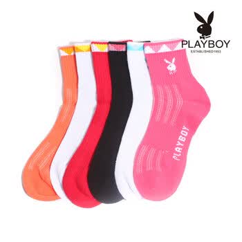 PLAYBOY 花花公子 女士纯棉可爱糖果色休闲少女运动袜子短筒袜2227 6双装（颜色随机） 混色 均码