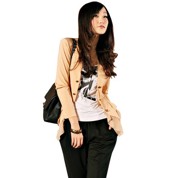 衣香丽影2012春装新款淑女仿纱拼接短外套9211223 粉色(13) XL
