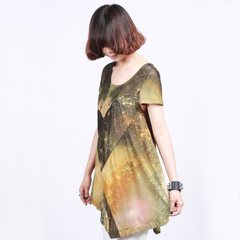 CELLMICELL 巴哈米舍 2012新款夏季女装 星云图案短袖长T恤 702AT018 彩花 M