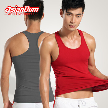 Asianbum夏季吸湿排汗男士修身纯棉背心 工字吊带运动背心 汗衫 红色 XXL