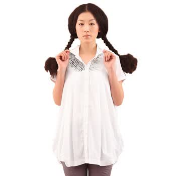 INMAN茵曼2012夏新款立体裁剪麻料印花衬衫822013261 白色 XXL