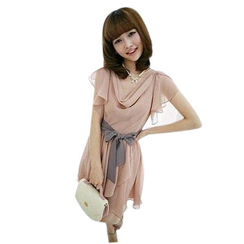 维妮 VINEY 维妮 VINEY 气质淑女仙女雪纺裙美丽连衣裙71002 粉色 均码