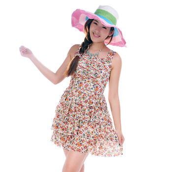 意而义 2012夏装新款女连衣裙碎花连衣裙QL001 红色 XL