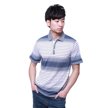 LUIS男装T恤 夏装短袖POLO衫 条纹翻领休闲男装L12MTF64BK 蓝色 XXL
