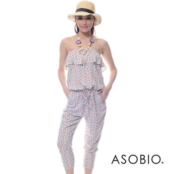 ASOBIO 女装裹胸碎花连衣裤 4122735870 冰川灰 40