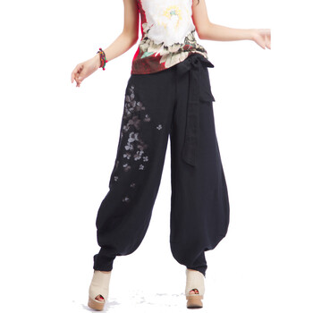 SPGIRL 沐月系列民族风蝴蝶图案长裤SP012363 黑色 XL