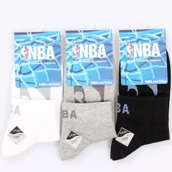 NBA精梳棉男士休闲袜A266杂色3双装 尺码26-28cm
