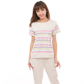派邦奴 纯棉针织时尚彩条短袖家居服套装 1289 灰色 XL