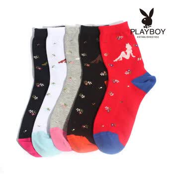 PLAYBOY 花花公子 时尚糖果色亲肤精梳纯棉提花中筒女袜不起球2189 5双装（颜色随机） 混色 均码