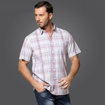 威斯康尼Vskonne 高支纯棉浅紫色短袖衬衫90