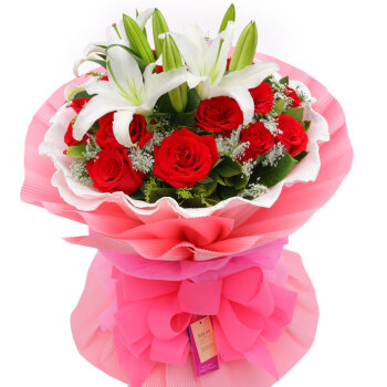 贝蕾丝鲜花19朵红玫瑰 加百合送北京 南京 天津