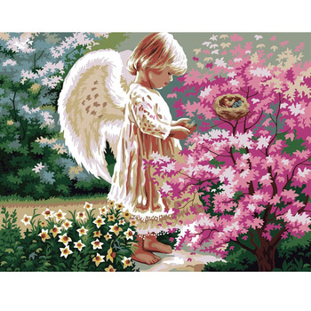 
                                        diy手绘数字油画 40*50*65*75厘米 花卉风景客厅 礼品结婚 装饰画 天使 40*50cm实木内框                