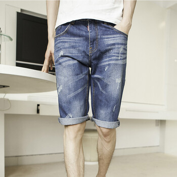 himto 2014夏季新款<em>牛仔短裤 男潮</em>水洗磨破休