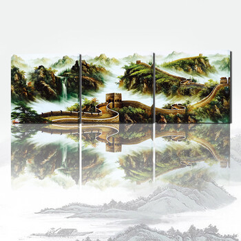 
                                        视觉星装饰画客厅沙发背景墙餐厅三联挂画现代壁画可遮挡电表箱画国花牡丹家和万事兴 万里长城 60*60三幅                