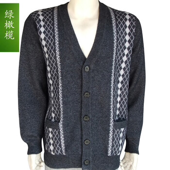 绿橄榄秋冬款<em>男羊绒</em>衫<em>外套开衫</em>男羊毛衫毛衣男