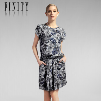 finity 菲妮迪女装 夏装新品 真丝桑蚕丝时尚印花连衣裙f20kc5222l