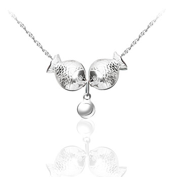 Joyshine 925纯银亲嘴鱼项链<em>双鱼</em>吊坠<em>女生日</em>送