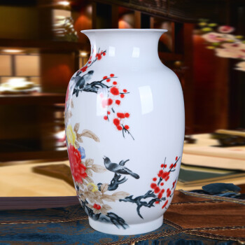 
                                        瓷晟 景德镇陶瓷器 手绘花瓶 家居时尚摆件装饰工艺品 花开富贵 福临门 富贵牡丹将军瓶                