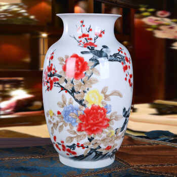 
                                        瓷晟 景德镇陶瓷器 手绘花瓶 家居时尚摆件装饰工艺品 花开富贵 福临门 富贵牡丹将军瓶                